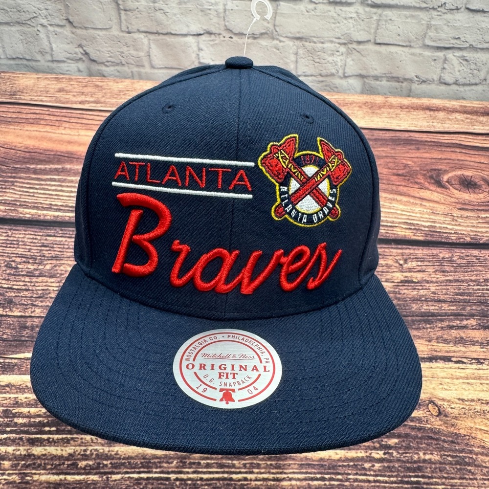 NEW Atlanta Braves Snapback Hat Retro Lockup Mitchell‎ Ness MLB Baseball Cap Bar